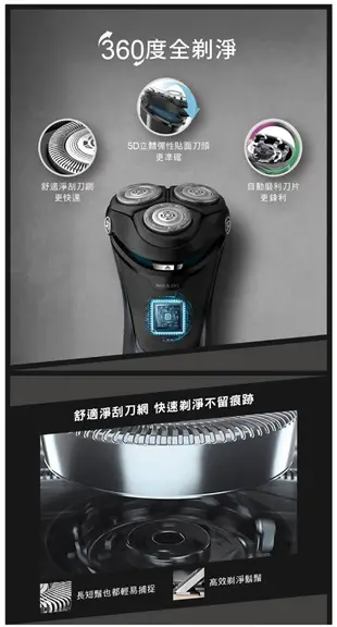 【贈毛孔3步驟乾淨鼻貼】【PHILIPS 飛利浦】5D三刀頭電動刮鬍刀 S3134 電鬍刀 (8.3折)