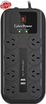 8 Outlet Power Board with 2 USB Charge Port, Surge and Overload Protection, EMI