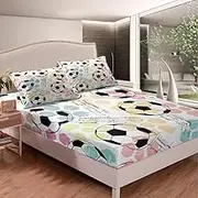 Kids Football Bedding Set Sports Theme Fitted Sheet for Child Boys Girls Soccer Ball Pattern Bed Sheet Set Breathable Colorful Grunge Style Bed Cover Geometry Room Decor Twin Size