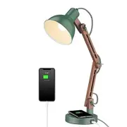 LED Desk Lamp with Wireless Charger, Sapele Wood Reading Light with USB C