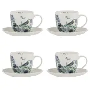4pc Ashdene Iris Garden White Cup & Saucer Fine Bone China Kitchenware Set