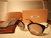 NEW Miu Miu MU53RS TEP100 Matte Brown/Pale Gold / Pink Glitter Blue 52-23-140mm