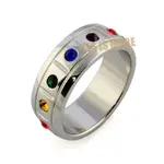 《彩虹鈦鋼戒指-六色圓鑽彩虹鋼戒》LGBTQ+ PRIDE 可當項鍊配戴
