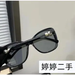 婷婷二手 Chanel 香奈兒 珍珠鏡腿方框金屬太陽眼鏡 墨鏡 遮陽鏡 黑色 橢圓形 CH5339 免運