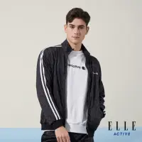 在飛比找momo購物網優惠-【ELLE ACTIVE】男女共款 立領滿版印花外套-黑色(