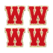 4Pcs Chenille Letter Patches Iron on Letter Patches Red W Alphabet Decorative