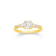 9ct Gold, Cubic Zirconia Solitaire Shoulder Set Ring in Clear