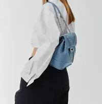 在飛比找Yahoo!奇摩拍賣優惠-韓國小眾牛仔布雙肩包迷你鏈條水桶包ins博主同款學院風背包