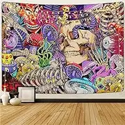 Boniboni Skull Tapestry Trippy Mushroom Tapestry Psychedelic Tapestry Aesthetic Tapestry Colorful Hippie Tapestry Wall Hanging for Room(70.9 × 92.5 inches)