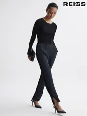 Reiss Black Leona Tapered Split Hem Trousers (N33338) | $310