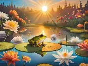 Tile Mural Frog Sun Flowers Lily Pond Scene Kitchen Bathroom Wall Art Backsplash
