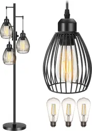 Industrial Floor Lamp with Dimmable 3 Lights and Sturdy Base
