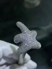 Platinum Sterling Silver Pave White Sapphire Large Unique Star Fish Ring Sz 7