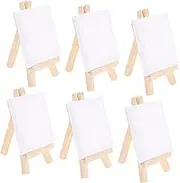 NUOBESTY 6 Sets Wooden Easel Set Blank Canvas Panel Board Canvas with Easel for Painting Plain Canvas Board Small Easel Stand with Canvas Oil Painting Board Stretched Art Sip Bamboo White