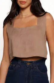 Petal & Pup Devlin Linen Crop Tank in Mocha at Nordstrom, Size 10