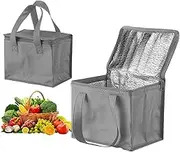WEZCHUGHAOL 2 Pack Cooler Bag and Insulated Grocery Bags for Food Delivery, Collapsible Cooler, Reusable Shopping Bags for Groceries with Zipper, Foldable, Heavy-Duty, Stands Upright (Gray)