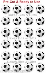 24 x SOCCER BALL Edible Wafer Cupcake Cake Toppers, PRE-CUT Ready to Use SPORT
