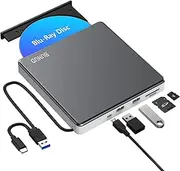 External Blu Ray DVD Drive, USB 3.0 & Type-C Blu-Ray Writer Burner with SD TF/USB Port, Slim Optical 3D BD Bluray Drive Reader for Laptop Mac MacBook Pro Air iMac PC Apple Windows 11/10