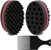 BEWAVE Big Holes Barber Hair Brush Sponge Dreads Locking Twist Afro Curl Coil Wave Hair Care Tool, 2 Pcs