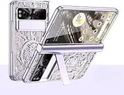 Jarttarn Cover Film All-in-One Compatible with Google Pixel Fold Case Foldable Screen Protective Case with Protective Film Hinge All-in-One Transparent Shell with Stand for Pixel Fold (Purple)