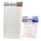 1 set of Table Cloth Clips & Plastic Tablecloth White Rectangle Cover Solid