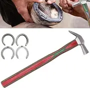 2024 New Horse Shoe Hoof Farrier Nail Driving Hammer with Horseshoe, Wooden Handle Magnetic Farrier Hammer, Horse Shoe Nail Hammer Tool for Hoof Care