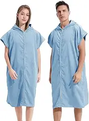 laoyuandamai Surf Poncho Hooded Changing Towel Swim Robe with Zipper Plus Size Terry Cloth Swim Cover Up for Adults Men Women Towel Poncho Hoodie Surfing Accessories, Light Blue