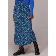 Whistles Blurred Floral Bias Midi Skirt Smocking Unlined Blue Womens Size 12