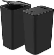 Caunedy 2 Pack Bathroom Trash Cans with Lid, 10 Liter/ 2.6 Gallon Slim Garbage Can, Small Trash Bin Waste Basket with Pop-Up Lid for Kitchen, Bedroom, Living Room, Office (2 Pack, White) (black2)