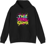 [X.Style] This Girl Glows Retro Tie Dye Neon Bright Colors 80s 90s Aesthetic Hoodie for Adults Hooded Neck Long Sleeve Pullover Black S