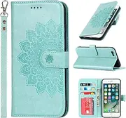 SunYoo for iPhone SE 2022 Case,for iPhone SE 2020 Case,for iPhone 8/7 Case,Flower Printed Leather Wallet Case with Stand Holder Flip Cover with Strap Compartment for iPhone SE2020 8 7 (4.7")-Green
