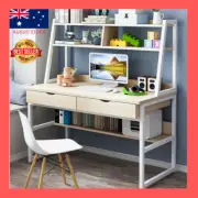 Enterprise Large Computer Desk Workstation with Shelves & Drawers (White Oak)