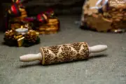 Textured Rolling pin Embossed dough roller Damask Springerle cookie mold Xmas