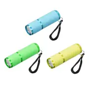 9 LED Glow in Dark Flashlight, 3Pcs Mini Aluminum Flashlight (Blue/Green/Yellow)