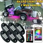 6 Pod RGB Golf Cart LED Light Neon Under Glow bluetooth for Caddy Club Car EZGO