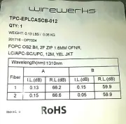 Wirewerks FOPC OS2 B/I Zip, 1.6mm, 12m; lc/apc-sc/upc; Part #TPC-EPLCASCB-012
