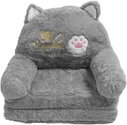 Toddler Chair Sofa, Kids Sofa for Baby Toddler Cute Cartoon Cat Convertible Armrest Chair Fold Out Couch Bed for Napping Playing Sleeping Grey, Comfy Kids Couch for Kids Age 1-3 (2 Tier)