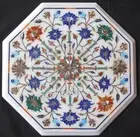 White Marble Coffe Table Top Semi Precious Stone Inlay Work Patio Side Table Top
