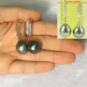 14kt Solid YG Diamond Large Charming Black Tahitian Pearl Dangle Earrings TPJ