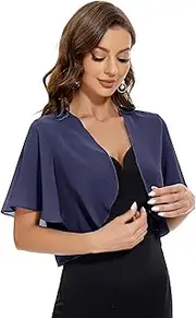 [BUCUXE] Women Soft Chiffon Shrug Sheer Ruffle Short Sleeve Cropped Bolero Cardigan for Dress