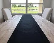 CleverDelights Black Linen Hemstitched Table Runner - 16 x 90 - 100% Pure Linen