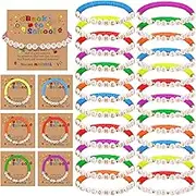 Tondiamo 24 Sets Welcome Back to School Bracelets Gifts First Day of School Party Favors for Students Colorful Letters Beads with Cards Bulk for Semester Begins Classroom Party Supplies Decorations