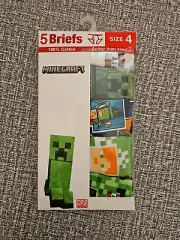 NEW Minecraft Boy Under Wear Briefs 5 Pack Size 4 Multicolor 100% Cotton