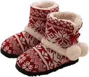 [JadeRich] Women Big Girls Patterned Knitted Wool Boot Shoes Warm Fleece Indoor Outdoor Shoes