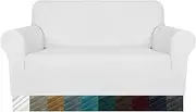 MAXIJIN Thick Velvet Sofa Covers, 2 Seater, Super Stretch, Non-Slip Loveseat Covers for Living Room, Dogs, Cats, Pets, Plush Love Seat, Couch Protector, Elastic Furniture Protector (2 Seater, White)
