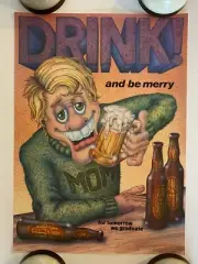 Drink And Be Merry Vintage Original Poster Pro arts Bar Drinking Drunk Man Beer
