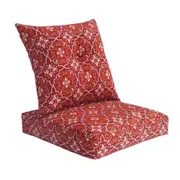Gala Deep Seat Outdoor Cushion with Button Set - Red Damask
