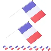 BCOATH 25pcs Miniature French Flag Pole Hand Waving Flags Small France Desk Decorations Polyester Fabric Vivid Colors Office and Classroom Decor