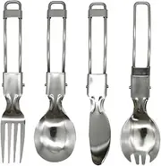 Pinenjoy 4Pcs Folding Camping Utensils Set Portable 18/10(304) Stainless Steel Flatware Include Dishwasher Safe Spoon Fork Knife for Picnic Travel Hiking Backpacking