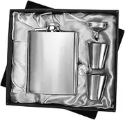 Hip Flask Gift Set of 4, 7 Oz Drinking Flasks for Liquor for Men Women, Stainless Steel Alcohol Whiskey Flask with Funnel & 2 Cups, Metal Pocket Flask Gift Box for Wedding Groomsmen (Silver)